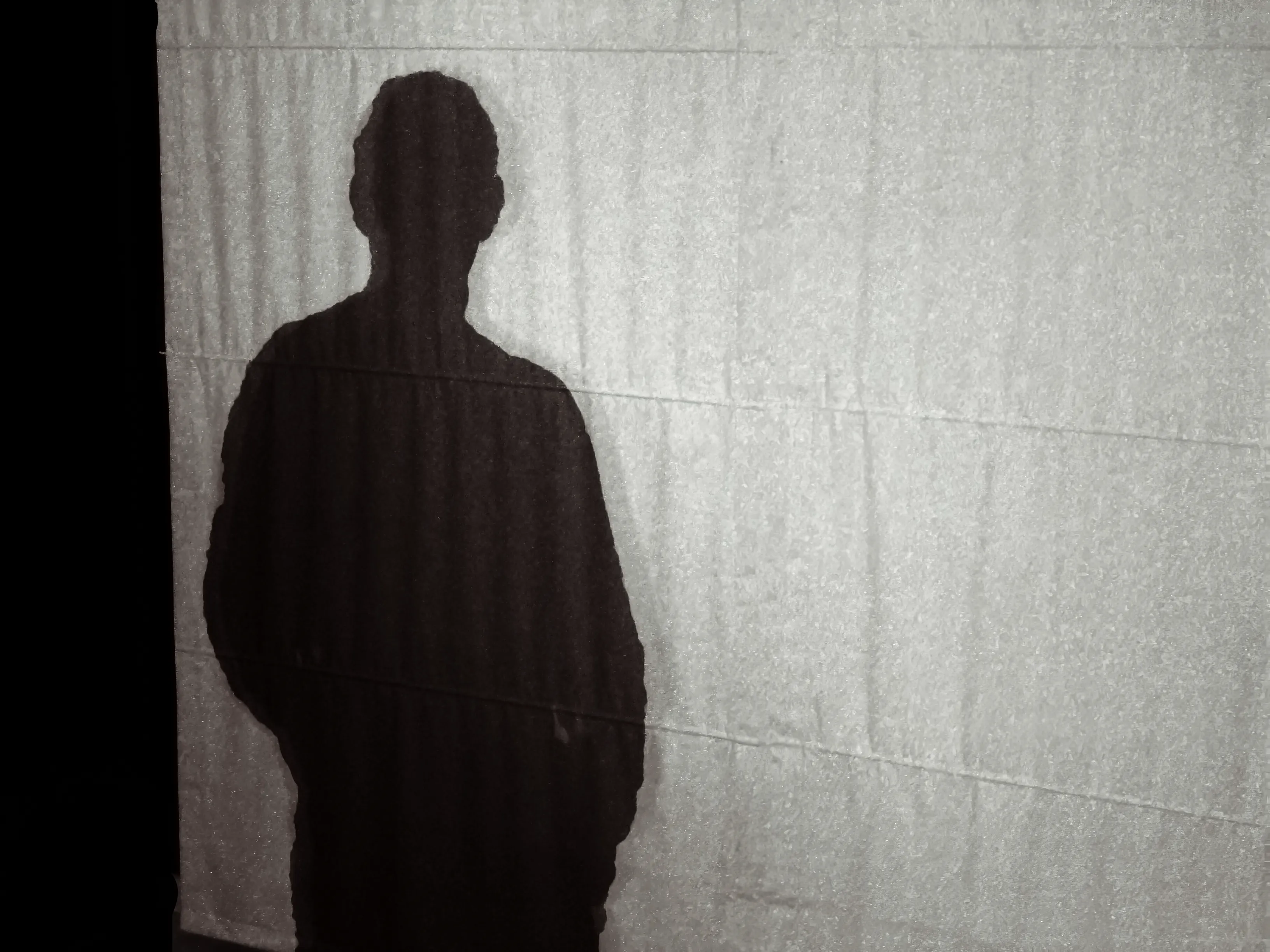 Shadow self-portrait projected onto white curtains in Buenos Aires, titled The Shadow I Left Behind by Francisco Colón.